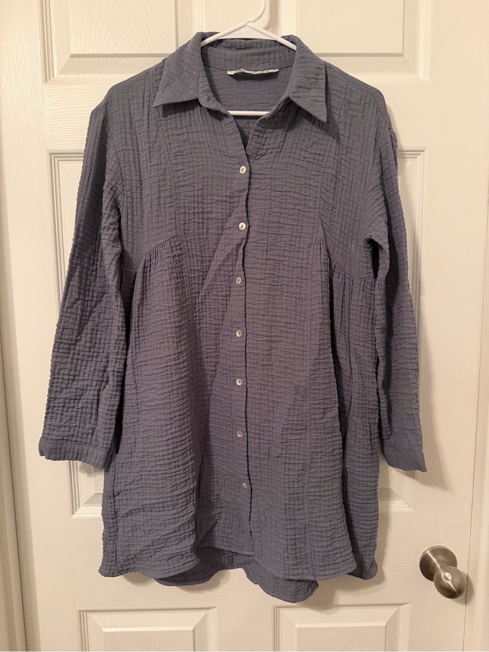 Lightweight Textured Button-Up Shirt Dress